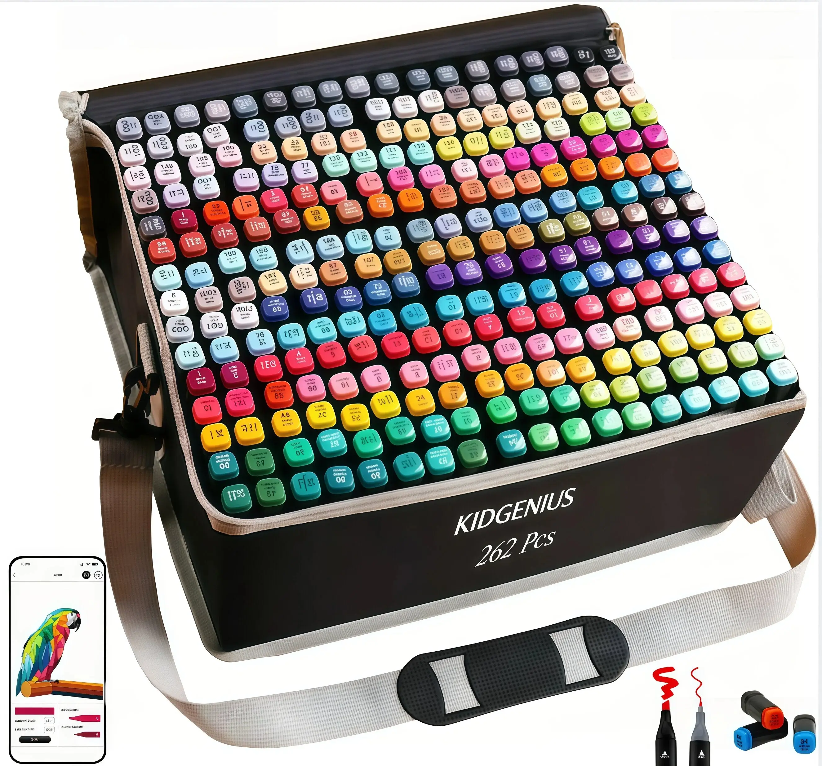 KIDGENIUS Dual Tip Alcohol Markers, 120/168/262 Pcs Available, Comes with Storage Case, Perfect for Coloring Books, Sketching, DIY Greeting Cards & Handcraft Art