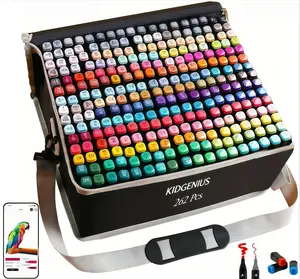 KIDGENIUS Dual Tip Alcohol Markers, 120/168/262 Pcs Available, Comes with Storage Case, Perfect for Coloring Books, Sketching, DIY Greeting Cards & Handcraft Art