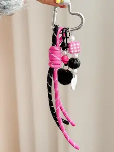 New Miu Style Bag Charm Heart Keychain, Cute Braided Rope Accessory, Handmade Key Holder, All Seasons Fashion Item