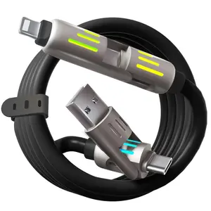 240W 4-in-1 Multi USB Charging Cable with LED Indicator, Fast Charging & Data Sync, USB-A, USB-C, iOS Connectors for iPhone, Samsung, Laptop, 5FT (Rich Black)