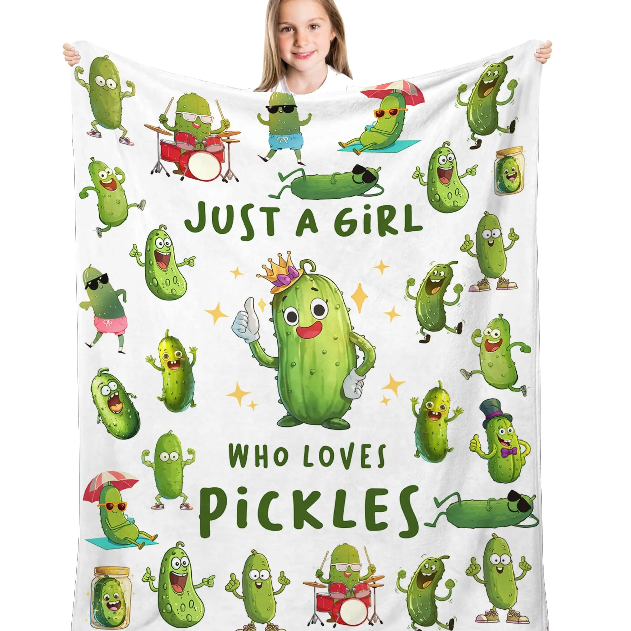 1PC Pickle gifts for pickle lovers, pickle blankets for pickle lovers, Lady is just a girl who loves pickles, Throw Blanket, Slogan Print Blanket