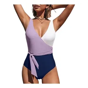 CUPSHE Women's One Piece Swimsuit Wrap Color Block Tie Side Size Small