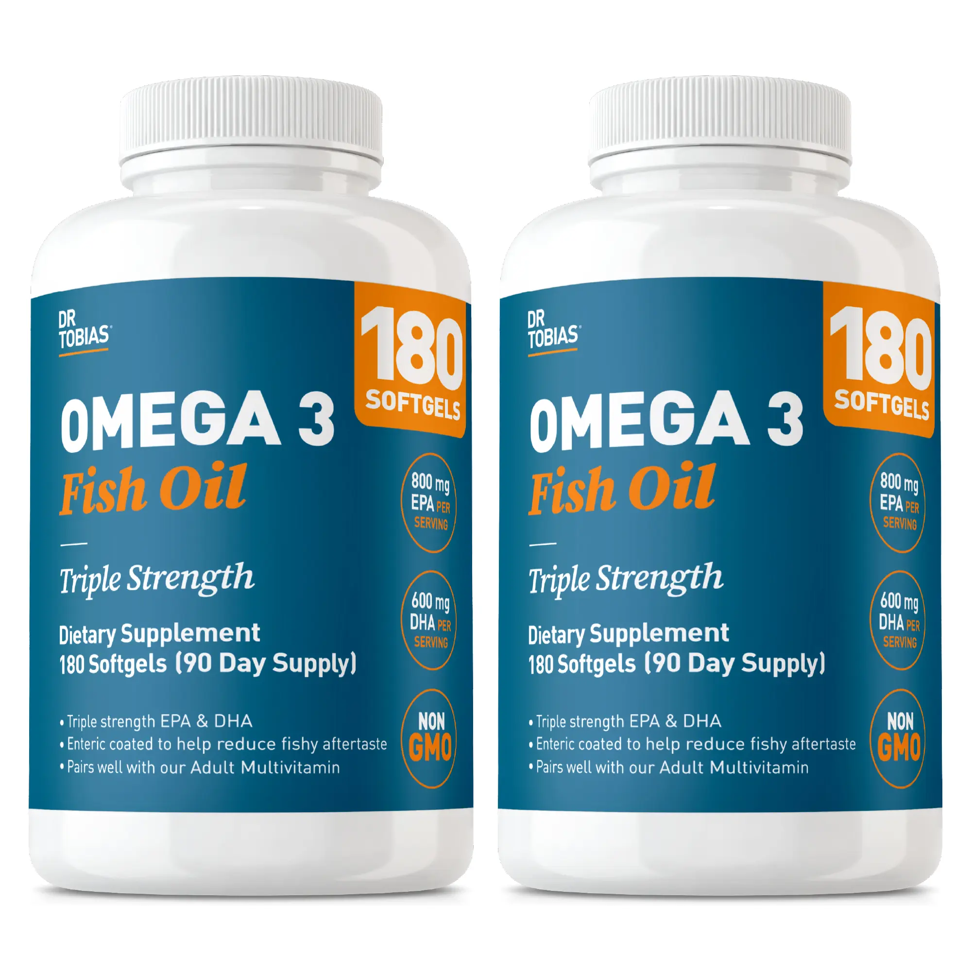 Omega 3 Fish Oil 2 Pack, 2000mg Fish Oil with 800mg EPA & 600mg DHA, Burpless Formula for Heart, Brain, Joint & Immune Health Support