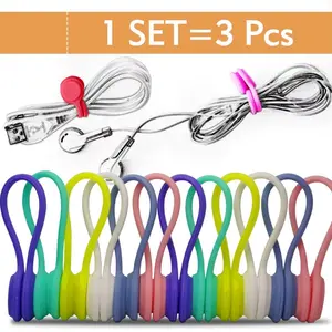 3-Pack Silicone Cable Organizer, Reusable Magnetic Data Wire Winder, Anti-Slip Wear-Resistant Stress Toy, Home Car Office Wire Management Tool
