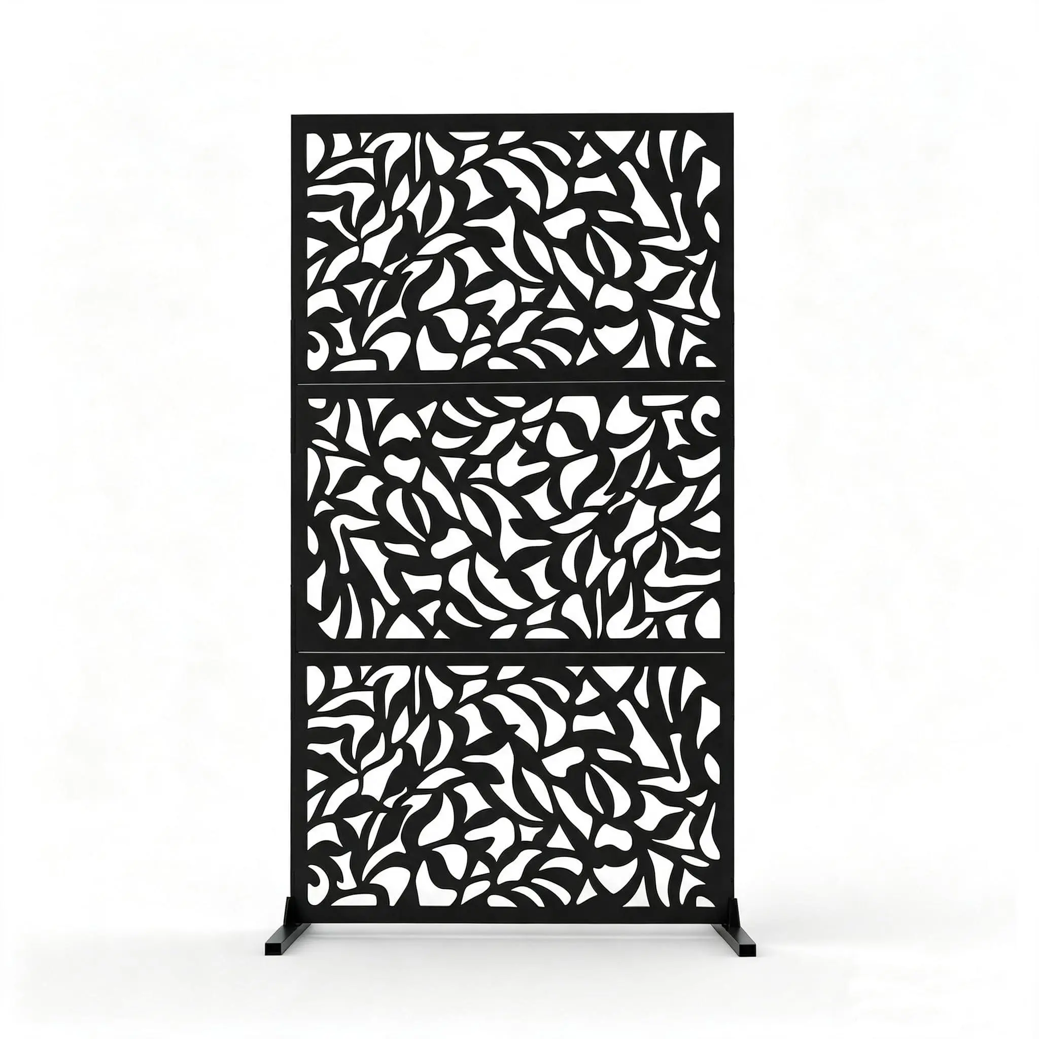 Garvee Metal Privacy Screen Outdoor,Privacy Screen with Stand Panels | Black Louvered,Weather-Resistant,Freestanding Decorative Privacy Screen for Balcony Yard,Pool&Garden,47" W×15.7" D×72" H
