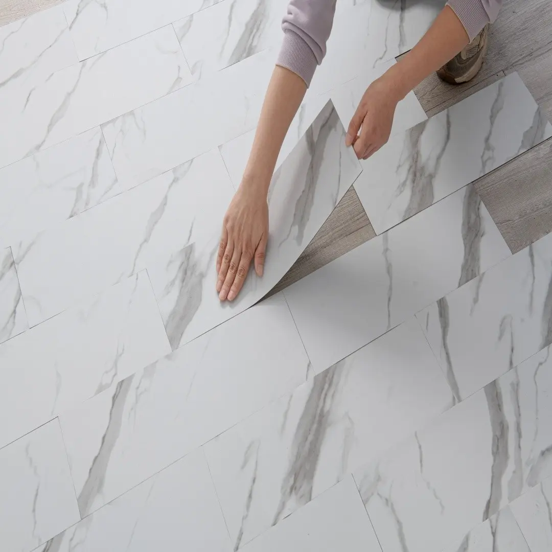 40/30/20 Pack Faux Marble Wall Panels Flooring, Peel and Stick Self-Adhesive Backsplash Tiles, 5.914 Inch, High Temperature Resistant, Durable PVC, Easy DIY Installation, Office Flooring, Non Slip Flooring