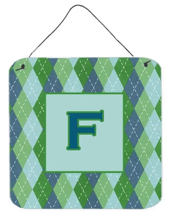 6 x 6 in. Letter F Initial Monogram - Blue Argoyle Aluminium Metal Wall or Door Hanging Prints