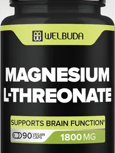 WELBUDA Magnesium L-Threonate Capsules - 1800mg, 90 Capsules, 12% Purified - Delivering 216mg Elemental Magnesium L-Threonate