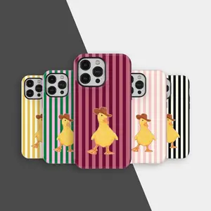 Striped Denim Duck Phone Protective case, Cute Duckling Phone Case, Cowboy Duck Phone Cover for iPhone 17 16 15 14 13 12 11, Samsung S26 S25