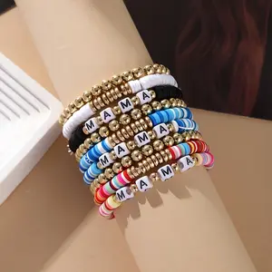 Plate gold beads+colorful beads;9 pcs bracelets women's bracelets