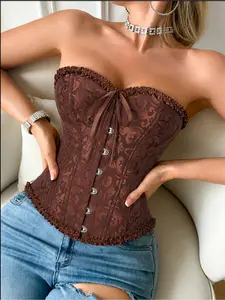 Women Vintage Corset Top Strapless Bustier Waist Cincher Jacquard Going Out Party Top