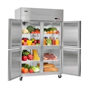 VEVOR Commercial Refrigerator, 31.89 in Width Reach In Upright Refrigeration Four Door, 31.4 Cu. ft Auto-Defrost Stainless Steel Refrigerator with 6 Adjustable Shelves, 32 to 50 Temp Range, 4 Wheels