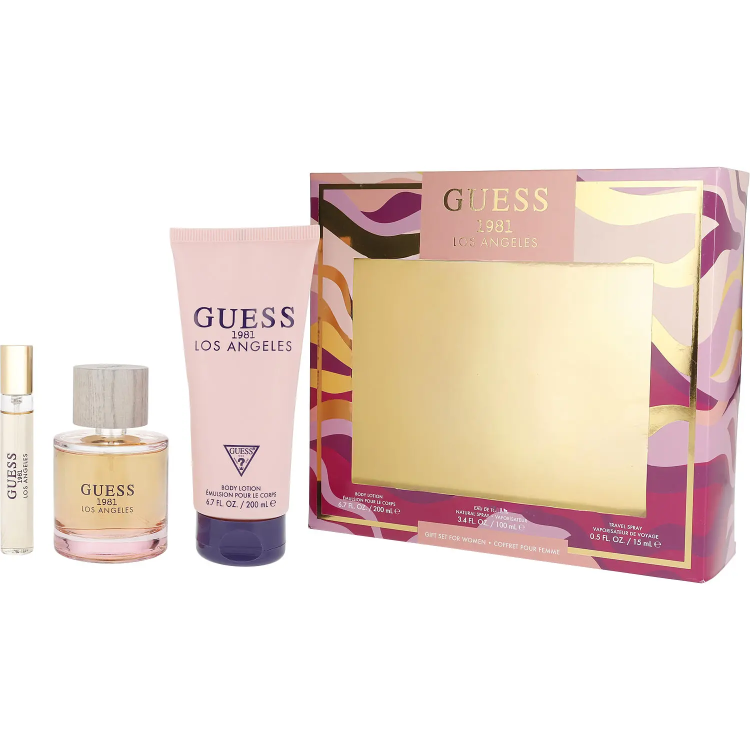 Guess 1981 Los Angeles Set-Edt Spray 3.4 Oz & Body Lotion 6.7 Oz & Edt Travel Spray 0.5 Oz For Women