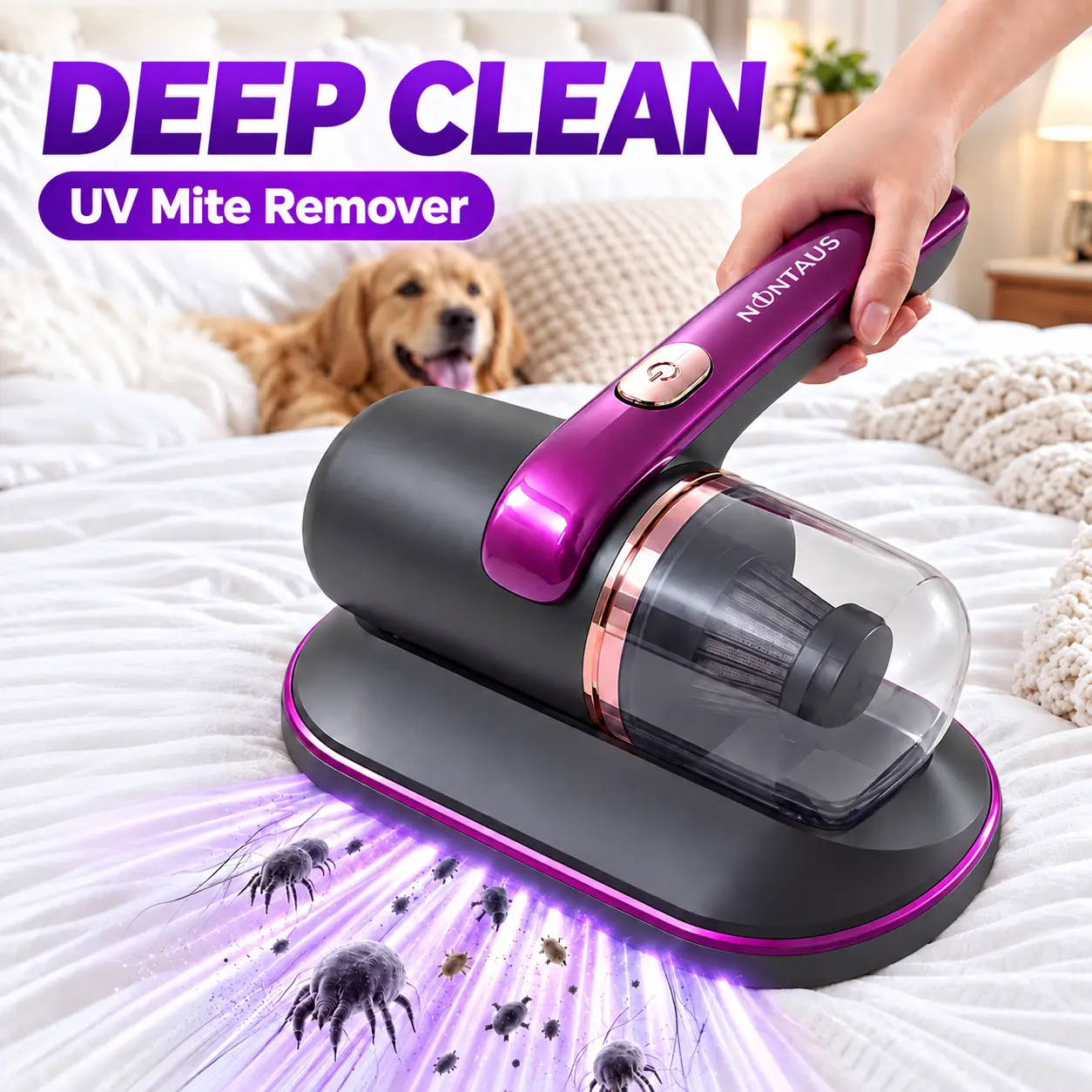 【Black Friday】Cordless Mattress Vacuum Cleaner PRO, 4-in-1 15Kpa (10Kpa Suction Option) Rechargeable Portable Spot Cleaner, UV-C Light, 140°F Heat, HEPA Filter, Ultrasonic, 40000 BPM, 550W Mini Vacuum for Bed, Sofa, Cordless Cleaning
