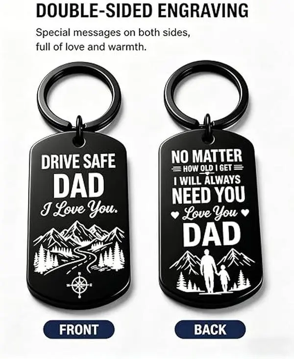 Men's Personalized Steel Rectangle Lettering Drive Safe Keychain - Fashion Costume Jewelry Accessory, Ideal Gift for Dads on Father’s Day, Christmas