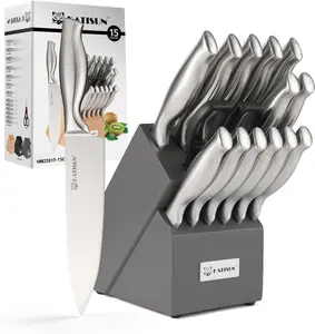 Kitchen Knife Set, 15 Pieces Knife Set With Block, Knives Set For Kitchen, Silver Hollow Ergonomic Handle For Chef Knife Set, Kitchen Shears,Black Knife Block Set