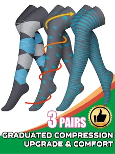 3 Pairs Knee Thigh High Compression Stockings Over the Knee for Women Men Long Socks 15 - 20 mmhg Circulation Socks Blood Flow Issues Athletic Running Socks Running Pregnancy Sport Gym Medias para la Mujer Medical