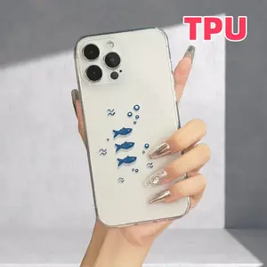 Transparent Blue Fish Bubble Pattern Phone Case, Suitable for iPhone 17 Air/16 Plus/15 Pro Max/14 Pro/13/12/11 and Other Mobile Phone Cases/As a Birthday/Holiday Gift for Family and Friends/Protector for Fish Lovers/TMZB83