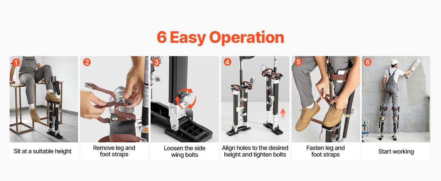 VEVOR Adjustable Height Drywall Stilts - 19.1-31.1 in Aluminum Drywall Tools, 228 lbs Load Capacity, Non-Slip Rubber Feet, Dual Spring Shock Absorb, Comfortable Leg Straps, Oxford Fabric Components, 3 Levels Heel Brackets, for Painters, Black#BackToSchool VEVOR Adjustable Height Drywall Stilts - 19.1-31.1 in Aluminum Drywall Tools, 228 lbs Load Capacity, Non-Slip Rubber Feet, Dual Spring Shock Absorb, Comfortable Leg Straps, Oxford Fabric Components, 3 Levels Heel Brackets, for Painters, Black#BackToSchool