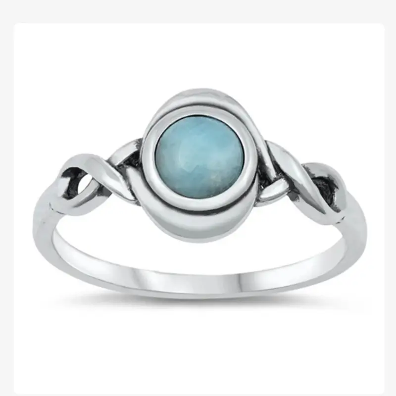 925 Sterling Silver Natural Stone Larimar Ring with Elegant Design and Unique Larimar Stone