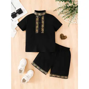 Boys' Traditional Embroidered Set & Classic Black Base Tone & Accented with Exquisite Golden Embroidery & Ornate Patterns on Collar and Hem & Exuding Elegance and Dignity & Perfect Fusion of Tradition and Fashion & High-Quality Fabric