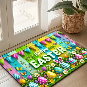 2D Flannel 1pc 1pc of High-quality Flannel "Happy Easter" Egg Spring Door Mat, Suitable for Kitchens, Dining Rooms, Computer Rooms, Indoor and Outdoor Entrance Welcome Carpets, Home Decoration for High-traffic Areas,, Entrance Floor Mats, for Home Use