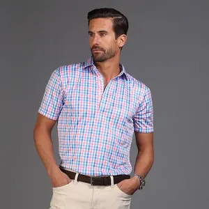 Collars & Co. Semi-Spread Collar Polo Nantucket Blue and Pink Gingham