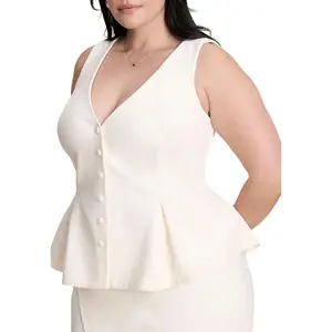 ELOQUII Women's Plus Size Button Up Peplum Vest