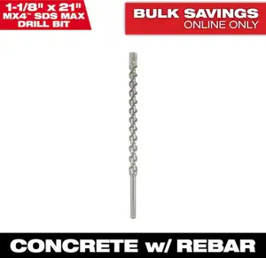 Milwaukee 48-20-8466 1-1/8 in. x 21 in. 4-Cutter SDS-MAX Carbide Drill Bit