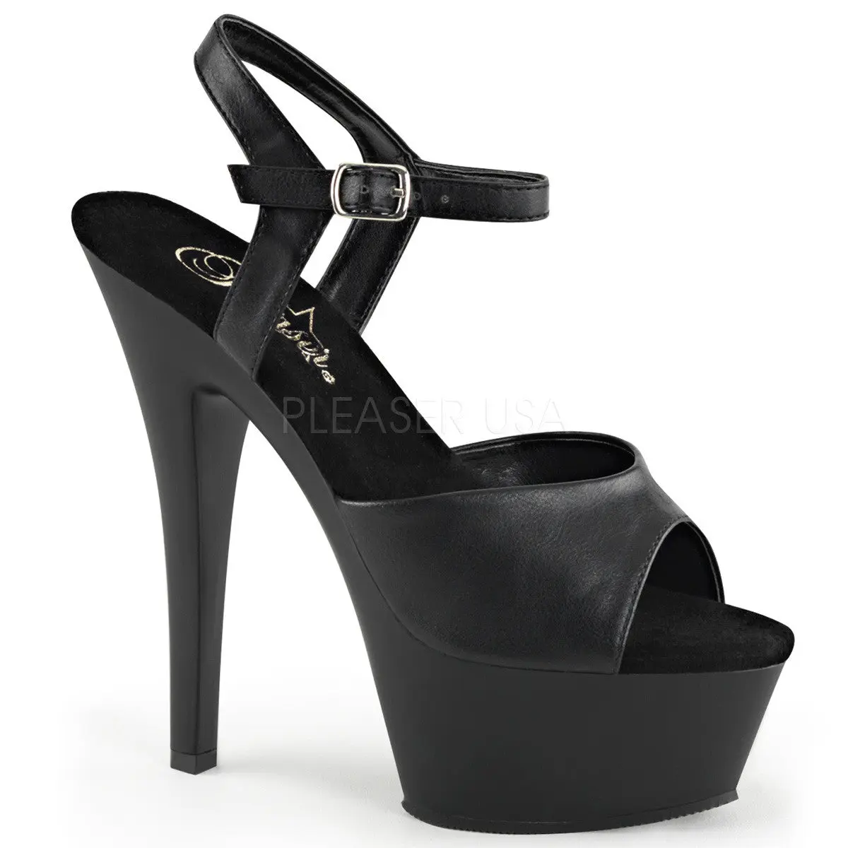 6 Inch Heel KISS-209 Black Pu High Wedge Heels Pleaser Heels