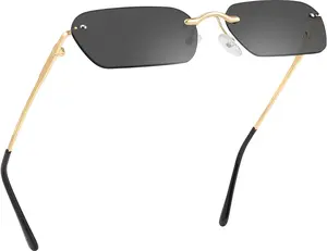 FEISEDY Retro Small Narrow Rimless Sunglasses Clear Eyewear Vintage Rectangle Sunglasses for Women Men B2643