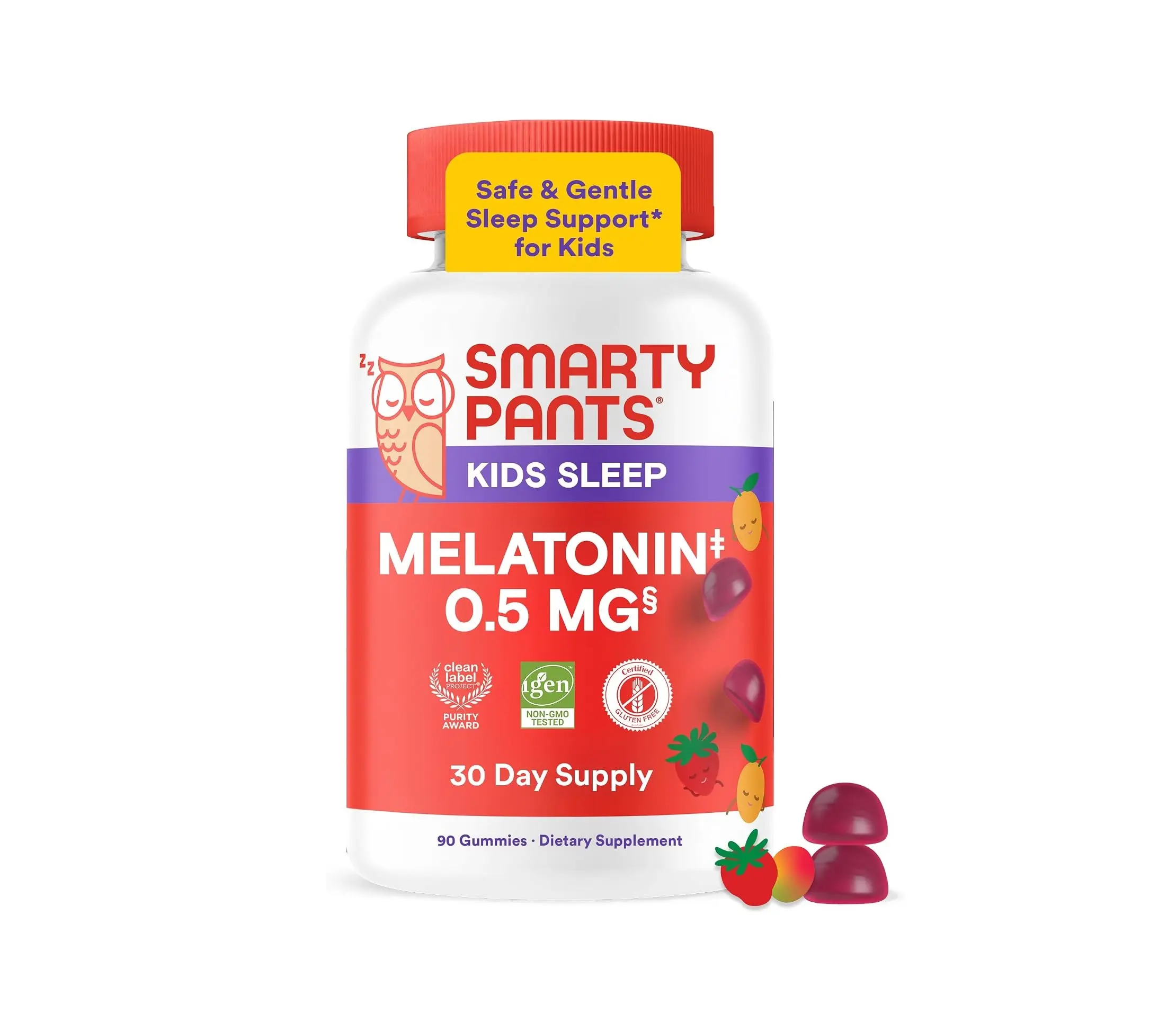 SmartyPants Kids Sleep Melatonin 0.5mg Gummies with Chamomile & Vitamin D3, Gluten Free, Clean Label, Drug Free Sleep Aid, Strawberry Mango Flavor, 60 Gummies (30 Day Supply)