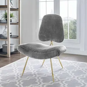 Modway Ponder Upholstered Sheepskin Fur Lounge Chair in Gray