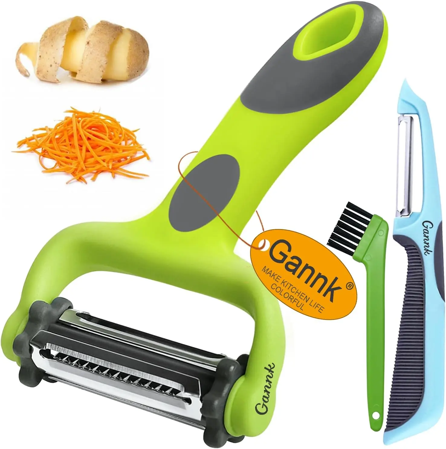 GANNK Multifunctional Potato and Vegetable Peelers Set, Includes I and Y Peelers for Fruits and Veggies, 3-in-1 Blade Design with Julienne Functionality for Optimal Kitchen Efficiency Gannk