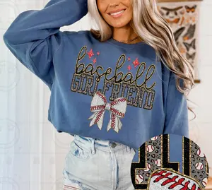 Baseball Girlfriend - Glitter Accents with Baseball Bow Design Sweatshirt
