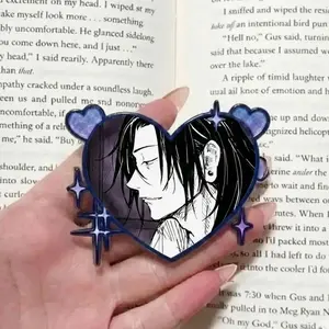 Heart Shaped Anime Boy Phone Grip - Aesthetic Dark Hair Manga Guy Phone Holder - Bookish Kindle Accessory for Reading Lover - Coquette Goth Gift