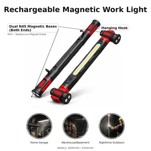 3000LM Rechargeable Magnetic Work Light, 3000mAh/5200mAh Battery Options, Underhood LED Bar with Dual Magnet Bases & Hanging Hook, Waterproof Cordless Trouble Light for Car Repair, Garage, Jobsite, Emergency  — Gift for Dad/Husband/Boyfriend