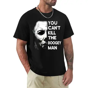 Men'S Horror Movie Killer Graphic T-Shirt - "You Can't Kill The Boogeyman" Michael Myers-Inspired Design, 100% Crew Neck Tee, Regular Fit Short Sleeve Top for Halloween Costumes, Horror Fans & Casual Wear