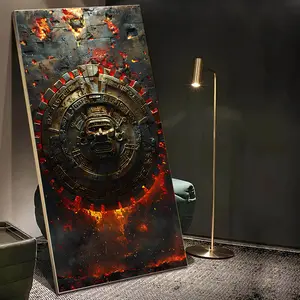 1 Canvas frameless Painting with Wood Frame, Large Aztec Symbol Canvas Art Poster - with Vibrant Geometric Pattern |   Contemporary Art Work |   Exquisite Design, Mexican Style Home Decor, Suitable for Decorating Room, Living Room, Office, etc.