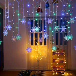 13ft/4M 96 LED Snowflake Curtain String Lights ,Christmas Snowflake Lights Outdoor，christmas decorations Window Curtain String Light with 8 Modes for Christmas, Wedding, Party,Wall, Hanging Decoration, Home Decorations (Not Including Batteries)
