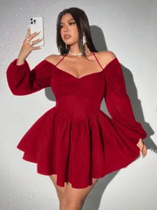 Viva Relle Plus Size Long Sleeve Loose Fit Midi Dress for Women – Solid Color Casual Fall Everyday Outfit