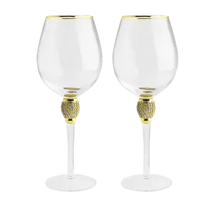 The Wine Savant Large Diamond Wine Glasses, Gold Rim Rhinestone Diamond Glasses - Wedding Glasses - 15 Ounce, Premium Designed Wine Glasses for Spirits and Wine, Gift Boxed (2, Clear)