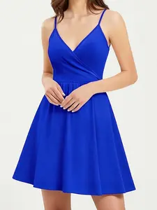 WEACZZ Summer Dresses for Women 2026 V Neck Floral Sundresses for Women Casual Beach Boho Vacation Mini Dress with Pockets,Green Leaf Navy,XL