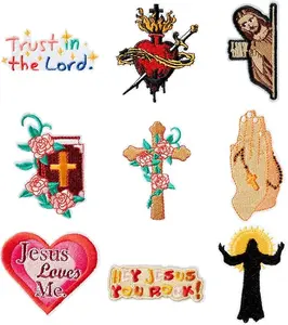 9Pcs Jesus Embroidery Patches Religious Praying Hands Jesus Loves me I Saw That Meme Sew/Iron on Embroidered Applique Tactical Morale Repair Patch Easter DIY Craft Gifts for Clothing Backpack Hat