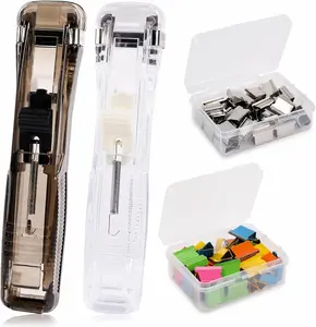 2-Count Lightweight Durable Portable Handheld Mini Push Stapler with Paper Clips Dispenser, Easy-to-Use, 100-Count Refills, Fixes Larger Volumes of Paper, Not Easy to Loosen