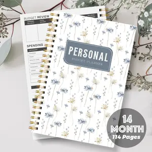 A5 Personal Budget Planner Notebook, Blue Floral Dual Ring Ledger, Monthly Income Expense Management, Financial Planning Journal, Money Tracker