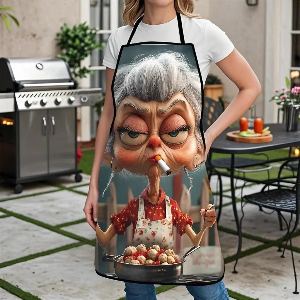 Unisex Fashion Apron with Pocket - Playful Humorous Grandma Design, All Seasons Home Care Supplies for Men