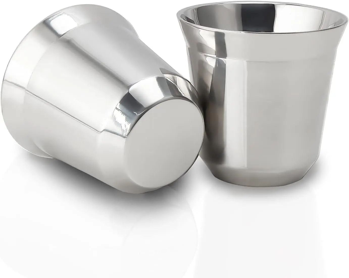Stainless Steel Espresso Cup 2 count Set Double Wall Insulated Metal Demitasse Cups 2.5 oz