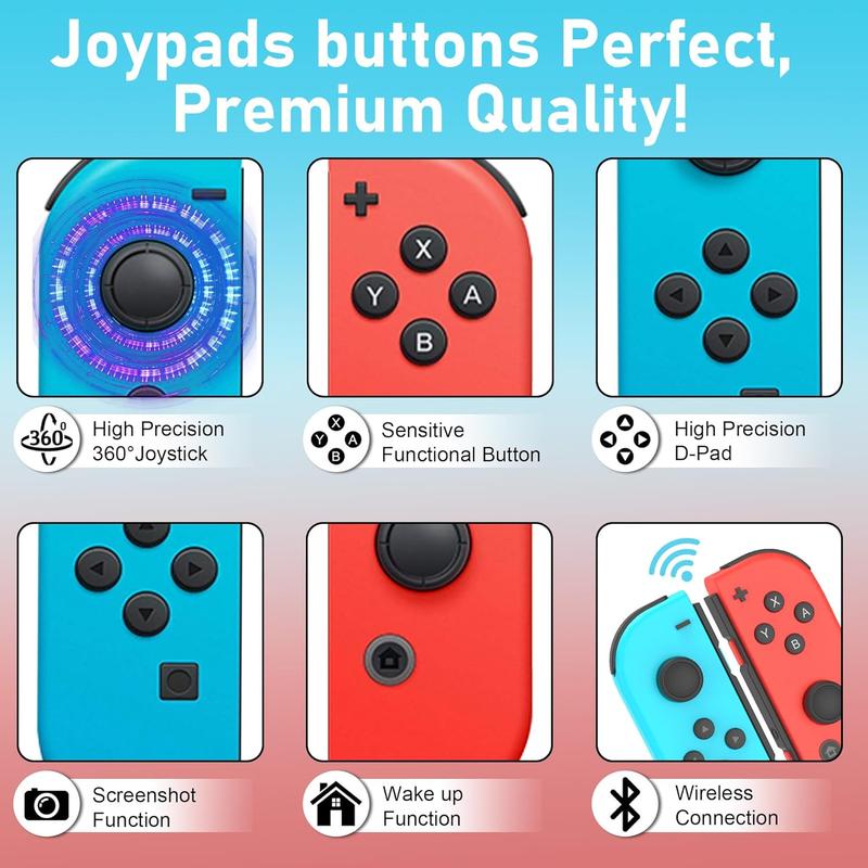 MOVONE Wireless Switch Controllers for Switch/OLED/Lite,Gamepad with No Drift Joystick, Dual Vibration, Wake-Up,Motion Control, Screenshot,Best Value Alternative L/R (Red & Blue)