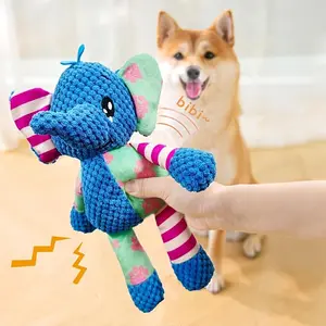 Squeaky Elephant Plush Toy - Anime-Style Stuffed Animal with Colorful Stripes & Polka Dots, Soft Durable Fabric, Cute Gift for Birthdays Christmas, Medium Size, Cartoon Design, Elephant Stuffed Animal, Holiday Gift Item, Playful Design, Quality Craftsmans